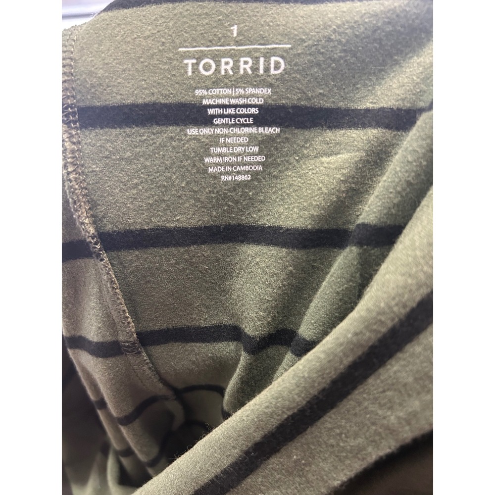 Torrid Plus Size Olive Green Black Striped Stretch Knit Pencil Skirt - Picture 3 of 3